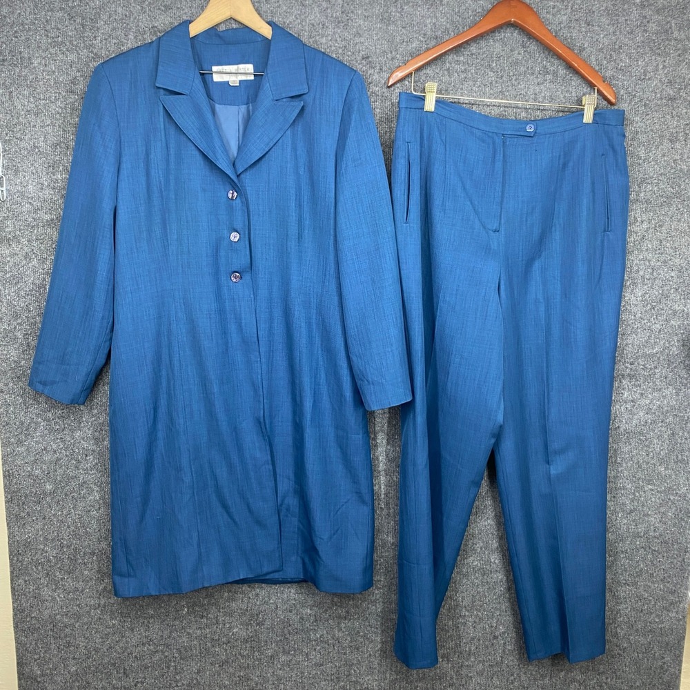 Pret A Porter Suits Blue Textured Longline Blazer and Pants Set Size 16
